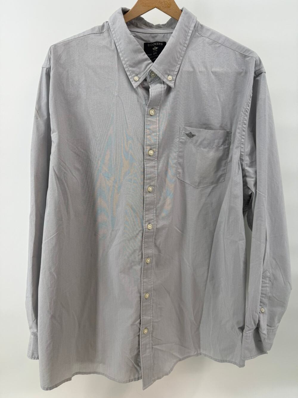 Dockers Men's Gray Button Down Long Sleeve Casual Cotton Shirt 2XL Big & Tall